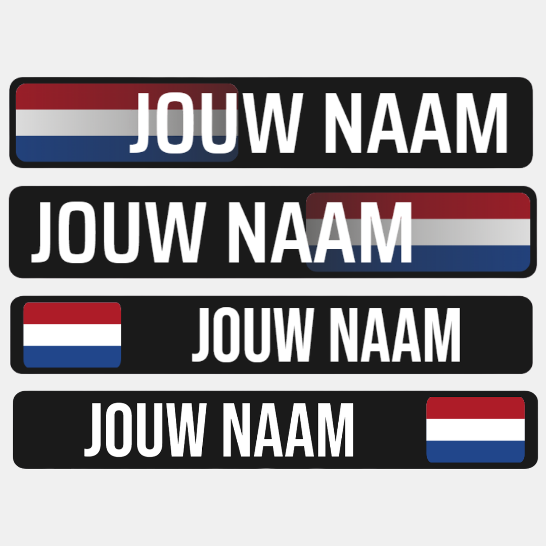Naamsticker op fiets: personaliseer je fiets met naam of vlag – zelf te personaliseren met eigen naam, tekst en kleuren.